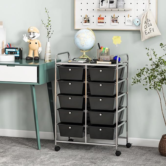 Giantex 10 Drawers Rolling Cart, Classroom Organizers, Storage Cart with Wheels, for Teacher Office Home School Supplies Tool Craft Art Paper, Black - Image 4