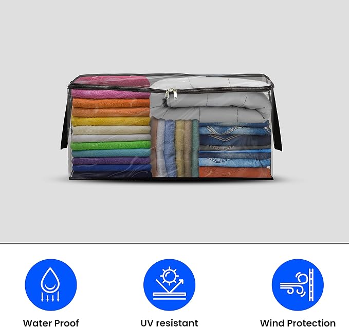 Covers & all Clear Storage Bag, 90 litres Large size, Heavy Duty 20 mil Clear PVC fabric, Multi-purpose Organizer with zipper and handles (23”L x 17"W x 14"H, Pack of 10) - Image 3