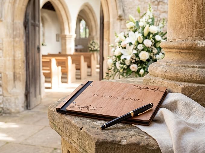 Aspen Studio Funeral Guest Book with Signing Pen in Loving Memory Wooden Funeral Guest Book for Memorial Funeral Service with Signing Pen for Funeral Reception - Image 9