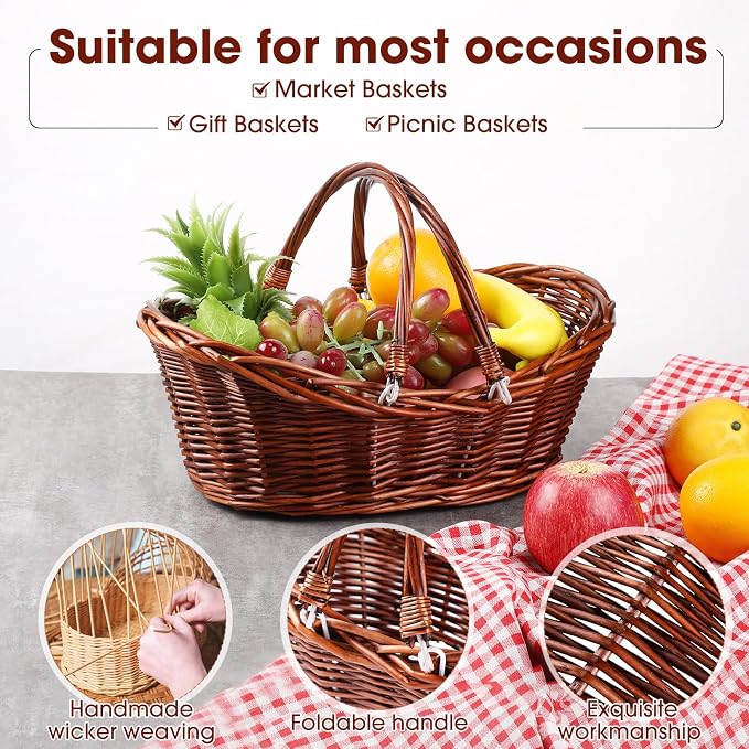 Wesiti 6 Pcs Wicker Picnic Basket with Handle, Hand Woven Harvest Basket Bulk, Wicker Flower Hoppet for Storage, Picnics, Easter, Organizing, Egg Gathering, Candy, Wedding(Dark Brown) - Image 4