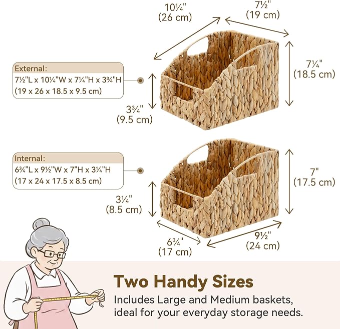 GRANNY SAYS Wicker Baskets for Organizing, Water Hyacinth Storage Baskets | Wicker Storage Baskets for Pantry, Open Front Basket for Shelves, Kitchen Storage Baskets, Decorative Basket for Home Decor - Image 2