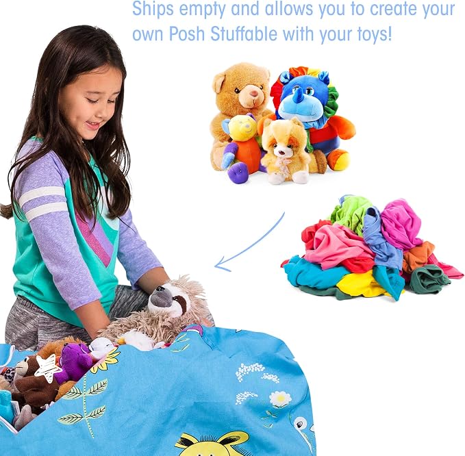 Posh Stuffable Kids Stuffed Animal Storage Bean Bag Chair Cover - Childrens Toy Organizer, Large 38" - Canvas Farm Blue - Image 3