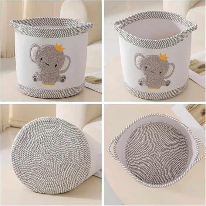 Blanket Baskets Baby Toy Basket Laundry Hamper Cute Elephant Nursery Storage Basket, Woven Cotton Rope Nursery Organization Bins For Girls Boys Kids Baby Shower Gifts Baskets - Image 7