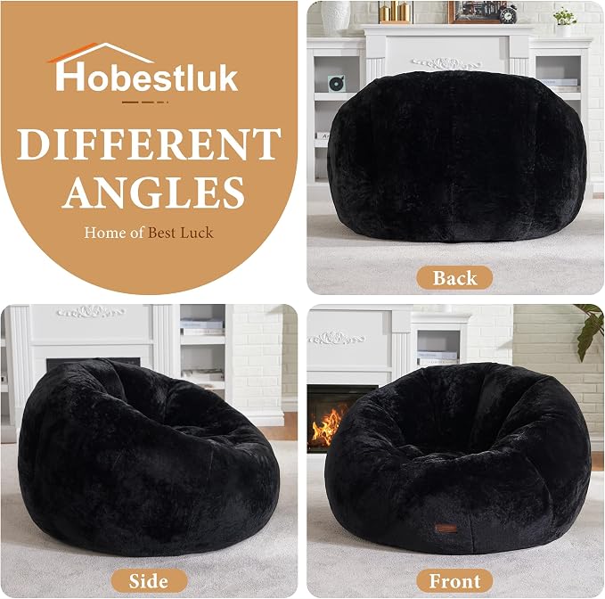 Hobestluk Large Bean Bag Chairs for Adults Donut-Shaped Giant Sofa Lounge | Black, Oversized Bean Bag Chair with Faux Fur Cover Foam Filling Cozy Lounger for Bedroom Living Room Reading - Image 7