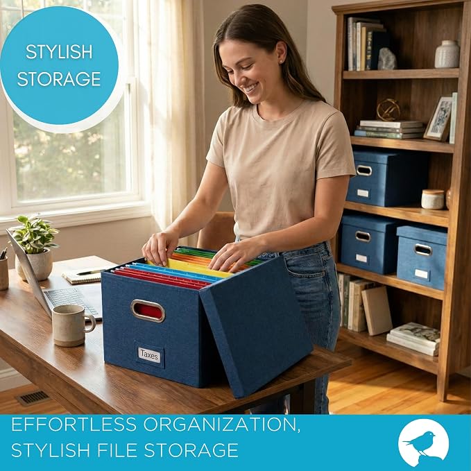 Internet's Best Collapsible File Storage Organizer - Decorative Linen Filing & Storage Office Box - Letter/Legal - Navy - 1 Pack - Image 2