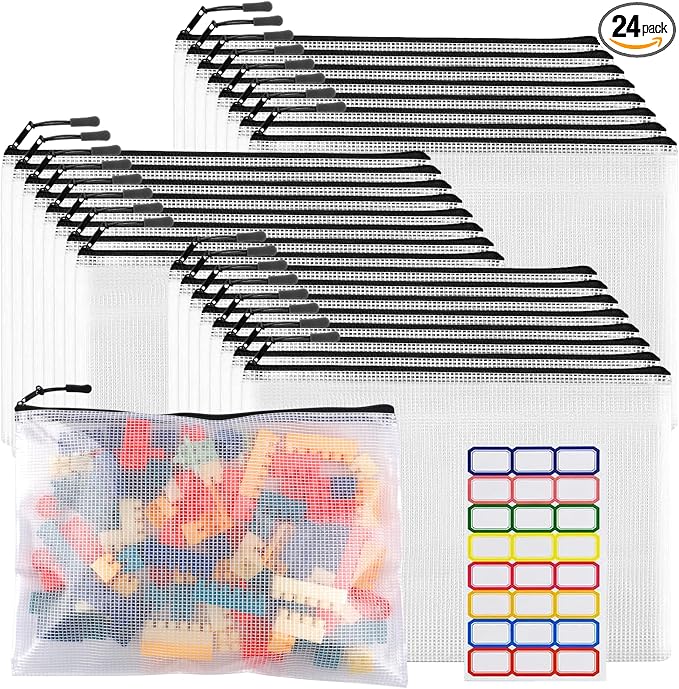 YOPCDJ 24pcs Large Mesh Zipper Pouch File Bags Reusable Zippered Pouches for Organizing Classroom, Board Game Storage, Puzzle Bags Black by YOPCDJ