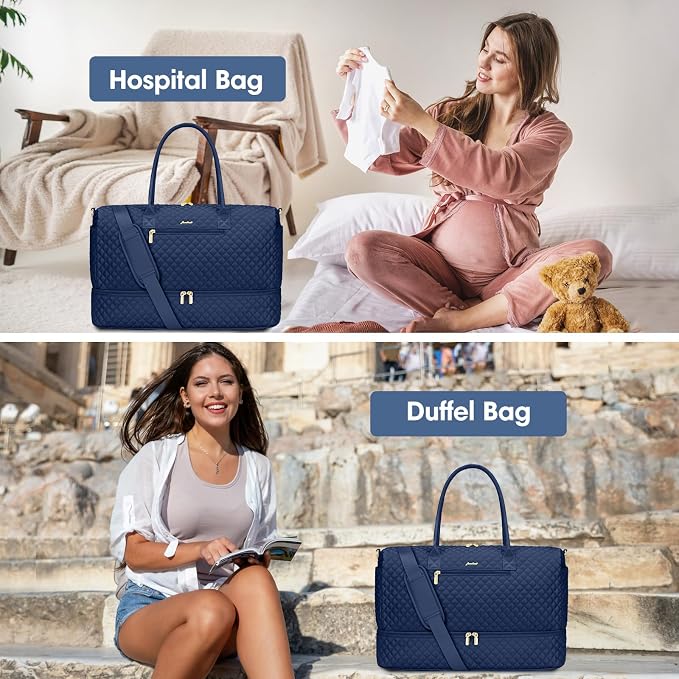 Travel Weekender Bags for Women - Carry on Overnight Bags with Shoe Compartment Duffle Bag with Laptop Pocket Hospital Bag for Labor Delivery Gym Tote Bag with Toiletry Bag Blue - Image 9