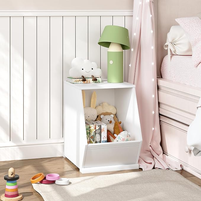 UTEX Kids Toy Storage Organizer, Stackable Bins, Cubby Toy Shelf | DIY Play Space, Slanted Front Panel, Wooden Toy Organizer, Playroom, Toy Room, Living Room, Nursery, White, 1 Cubby - Image 3