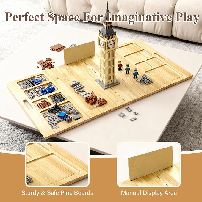 Building Baseplate Table with Storage, Large Activity Building Tray Board for Kids, Adults & Seniors, Multi-Functional Sensory Play Table for Organizing and Displaying Creative Projects - Image 5