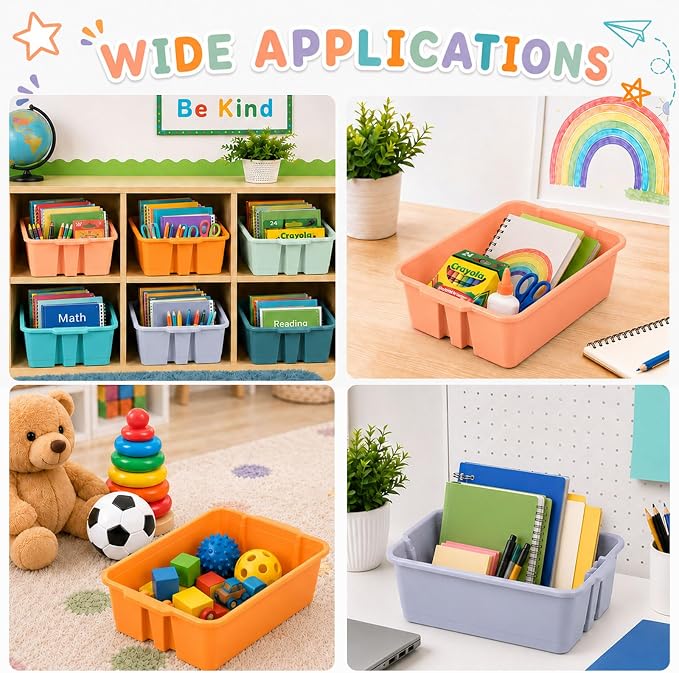 6 Pack Plastic Book Bins For Classroom Stackable Classroom Organizer with Handle Cubby Bins for School Library Office Home Nursery Playroom Organization(Boho) - Image 6