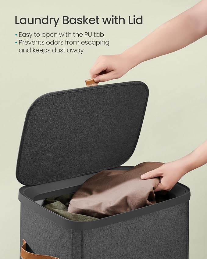 SONGMICS Laundry Basket, 26.4 Gal. Laundry Hamper, Easy Assembly, with Lid and Handles, Removable Liner, 16.5 x 12.6 x 29.5 Inches, Ink Black ULCB811BH01 - Image 3