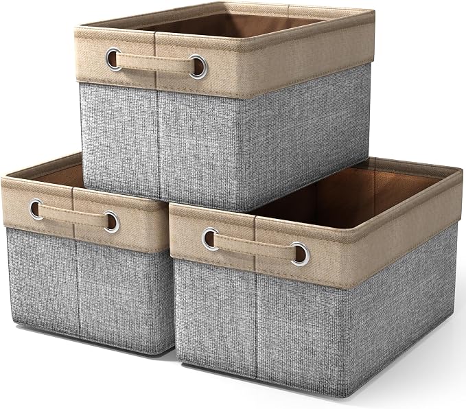 Sorbus Premium Fabric Storage Cubes 15 Inch- Big Sturdy Collapsible Storage Bins with Dual Handle- Foldable Baskets for Organizing- Decorative Cube Storage Bins for Home & Office Use- 3 Pack| Grey/Tan by Sorbus