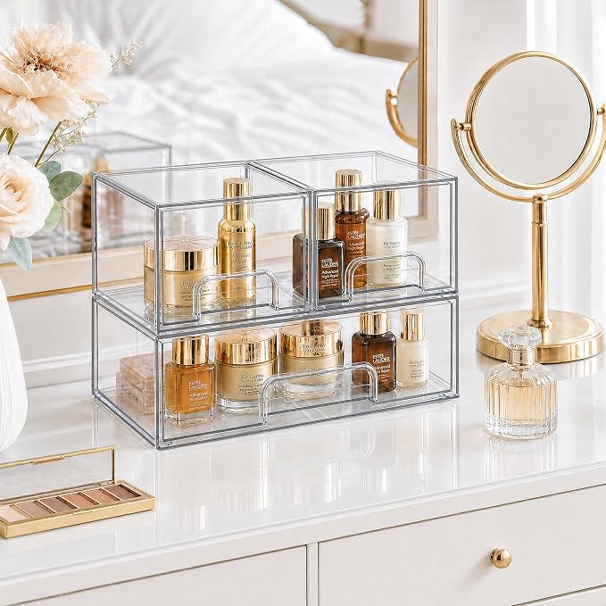 Clear Stackable Storage Drawers, Acrylic Bathroom Makeup Organizer, Plastic Bins for Art Tool & Sketch, Durable Containers for Countertop, Cabinet, Vanity, Medicine Organization - Image 4