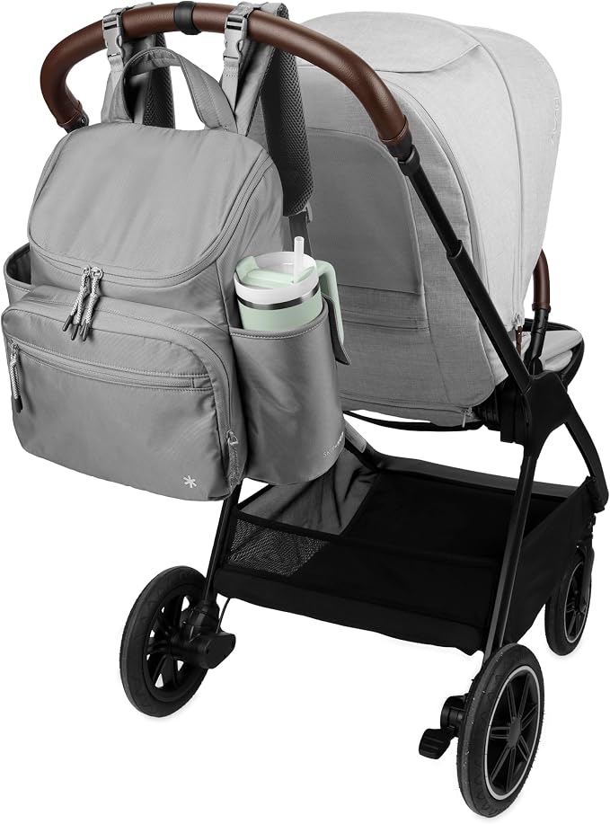 Skip Hop Diaper Bag Backpack with Portable Changing Pad Adjustable Pocket for 30 oz. Tumblers 9 Total Pockets Insulated Packing Cubes Luggage Sleeve & Stroller Straps Fits a 14” Laptop Forma Next Grey - Image 7