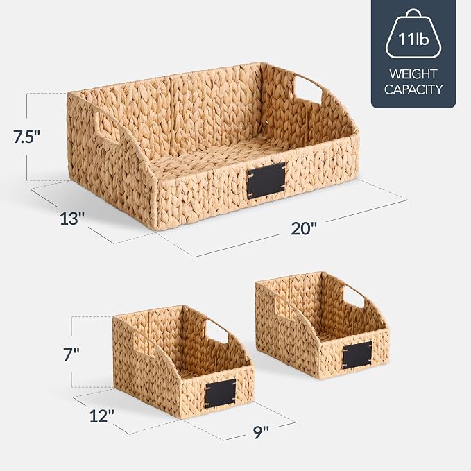 Best Choice Products Water Hyacinth Pantry Storage Baskets, Wicker Baskets w/Built-in Handles, Handwoven Shelf Baskets for Organizing, Pantry Organizers and Storage, 3-Pack - Natural - Image 2