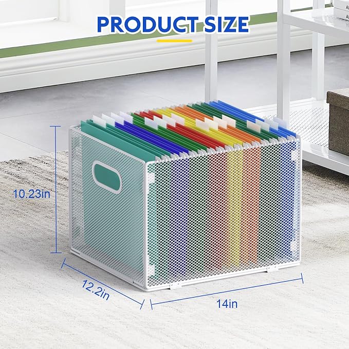samstar Hanging File Organizer, Mesh File Folder Organizer Crate Cabinet Inserts Storage Box, Letter Size,White - Image 3