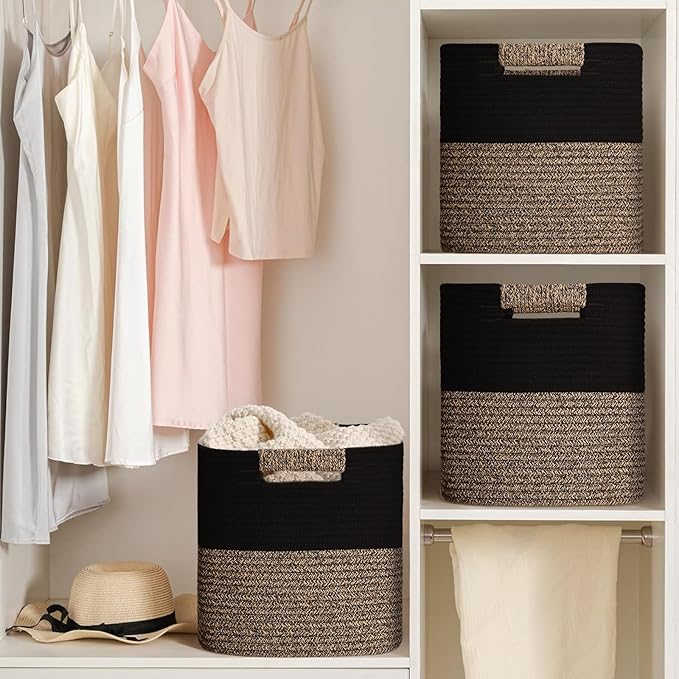 11 Inch Storage Cubes, 3 Pack Cube Storage Bins for Organizing, Cotton Rope Woven Baskets for Shelves, Bathroom, Kids Room, Closets, Baby Nursery - Image 5
