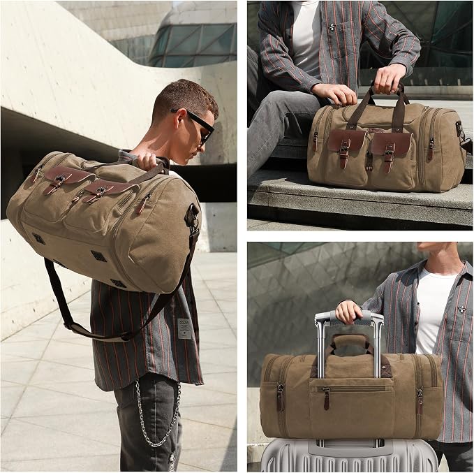 Wildroad Canvas Duffle Bag - 50L Expandable Weekender Overnight Travel Bag | Gifts for Men, Holiday Birthday Gift for Dad, Husband & Partner, Carry-on Size - Image 3