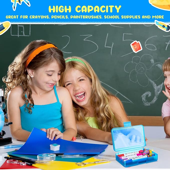 Zhehao 20 Pack 8''x5.5''x2'' Clear Pencil Boxes with Lids,Colorful | Bulk Clear Plastic Pencil Box, Stackable Crayon Pencil Case for Students, Large Pen Boxes for Kids, Back to School Supplies - Image 4