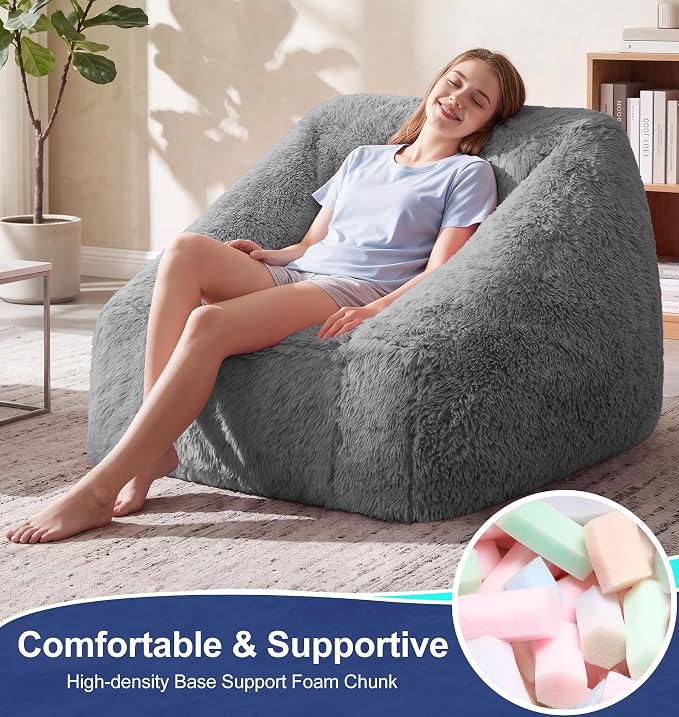 Hobestluk Bean Bag Chair Plush Cozy Chair Armrest Living Room Adult Grey | Memory Foam Filled Oversized Large Cozy Comfy Plush Chair Lazy Sofa Living Room Bedroom Dorm Reading Gaming Washable cover - Image 5