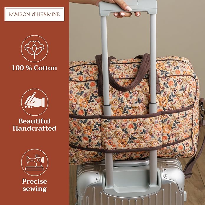Maison d' Hermine Weekender Bags for Women Cotton Quilted Duffel Overnight Luggage Weekend Bag for Men Gym Gifts Travel | Overnight Luggage Weekend Bag for Men Gym Sports Gifts Duffle bag Business Travellers Trip Spring Summer - Image 3