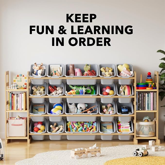 SpaceAid Toy Storage Organizer with 6 Shelves and 20 Bins, Toy Organizers Storage Bookshelf, Kids Bin Shelf Toys Box Bookcase for Bedroom Playroom Organization Room Decor, Neutral Gray - Image 6