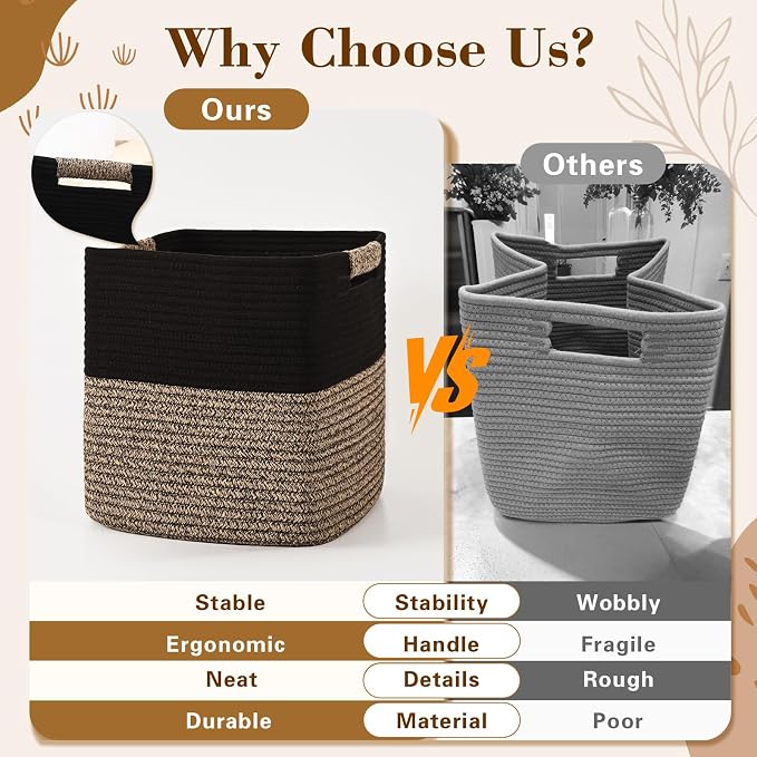 11 Inch Storage Cubes, 3 Pack Cube Storage Bins for Organizing, Cotton Rope Woven Baskets for Shelves, Bathroom, Kids Room, Closets, Baby Nursery - Image 4