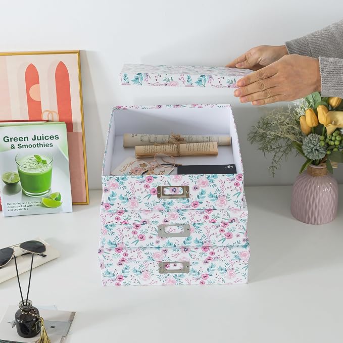 Soul & Lane - Pretty Floral Decorative Storage Boxes with Lids, Set of 3 | Nesting Cardboard Keepsake Box Set for Photos, Documents and Memories, Large Letter Organizers for Scrapbook Storage - Image 2