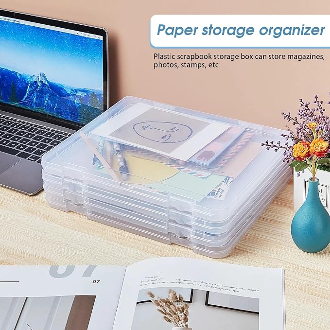 Gueevin 8 Pcs 8 Pcs Clear A4 File Organizer Box, 12 Inch Scrapbook Paper Storage Box, Plastic Document Storage Case with Buckle, Flat Paper Organizer for Magazine, Board Games, Classroom Must Haves - Image 5