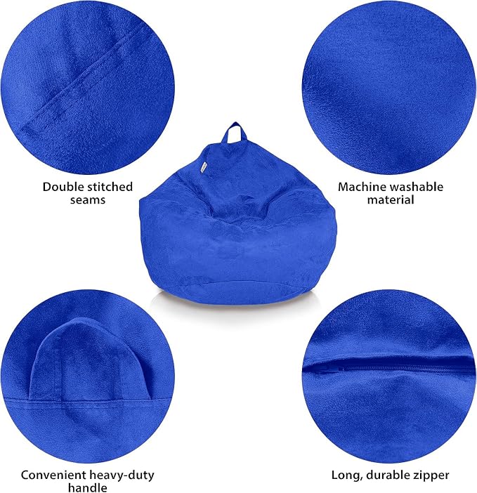 Bean Bag Stuffed Animal Storage Chair Cover (No Filler) for Kids and Adults. Extra Large Bird's Nest Beanbag Memory Foam Soft Premium (Royal Blue, 3.5 ft (Cover Only)) - Image 3
