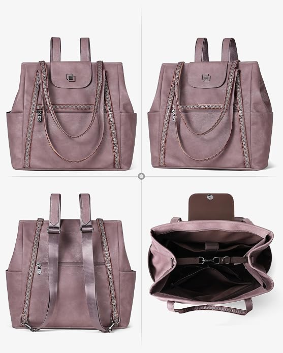 Large Laptop Tote Bag for Women Designer Leather Laptop Bag, 15.6in | Fashion Travel Backpack Purse Shoulder Handbag Fits 15.6 Laptop, Daily, Work, Business Trip, Weekend Travel, Teacher - Image 8