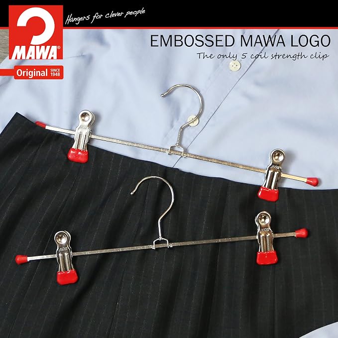 Mawa by Reston Lloyd Space-Saving Clothes Hanger for Pants and Skirts with Two Non-Slip Clips, Style K/30D, 12-Inch, Set of 12, Red - Image 2