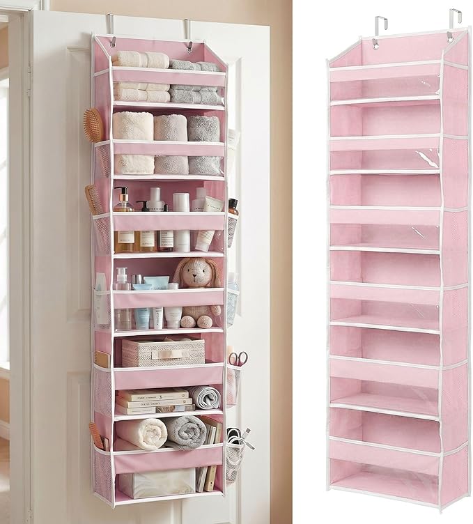 Over the Door Organizer, 6-Tier, 100D Fabric, Baby Pink 1pc | Over the door shoe organizer, 50 lbs capacity, 12 side mesh pockets, 100D extra thick fabric, Closet & entryway storage by HomeluxTheory