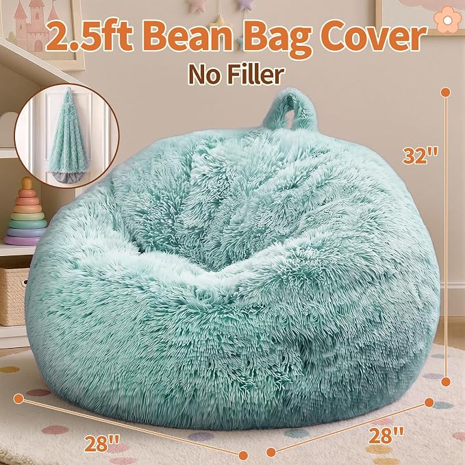 Stuffed Animal Storage Bean Bag Chair Cover, Soft Bean Bag Cover | Fluffy Faux Fur Stuffed Animal Storage Chair, Non-Slip Bottom, Fill with Plush Toys or Blankets, for Kids Teens Adults Girls - Image 2