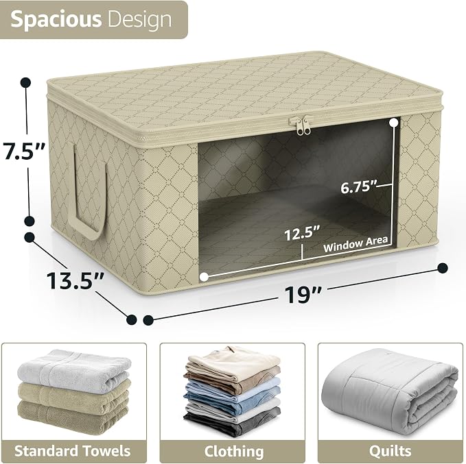 Sorbus Medium Clothes Storage Bags - Foldable Blanket Storage Bins for Organizing Bedroom, Closet, Clothing, Comforter, Organization with Clear Window, Lids and Carry Handles - Set of 3 - Image 3
