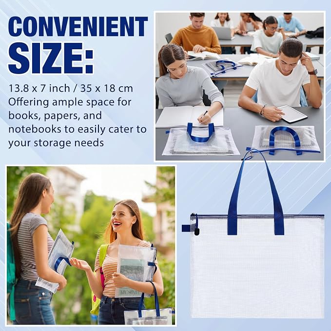 Reginary 24 Pcs Mesh Zipper Pouch File Bags with Handle Bulk A4 11 x 13.8 Inch Zipper Mesh Document Pouch Artwork Storage Organize for Office School Supplies Paintings Puzzle Travel Storage(Blue) - Image 6