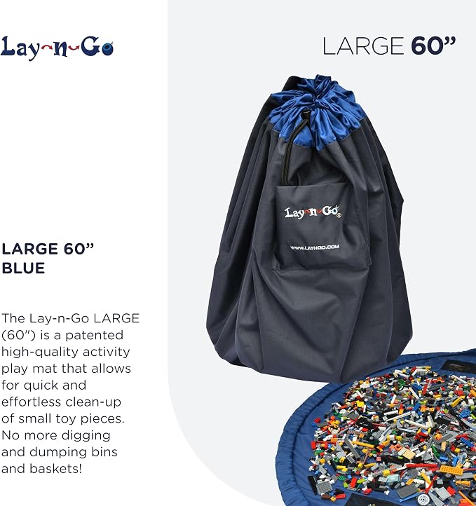 Lay-n-Go Layflat Portable Drawstring Cinch Storage Toy & Mini Figures Organizer & Play Mat, Mesh Pockets, Home & Travel, Kids & Toddlers Playdates, 2 Straps for Backpack, Durable, Machine Washable - Image 3