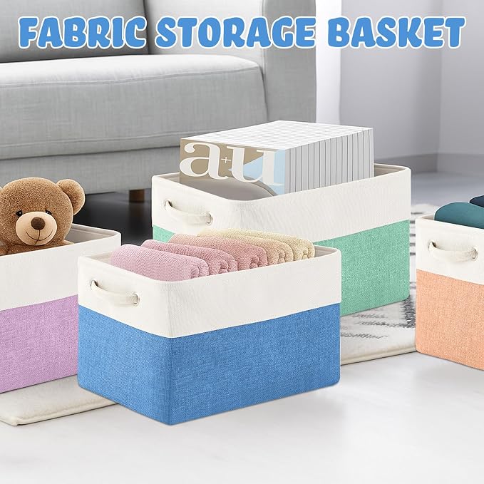 6 Pack Macaron Cube Storage Bins Fabric Handle Cube Baskets, 15x11x9.5 Inch | 6 Macaron Color, Foldable Organizer with Handles, Home Closet Bin for Shelves, Durable Cube Baskets Bulk for Home Storage - Image 5