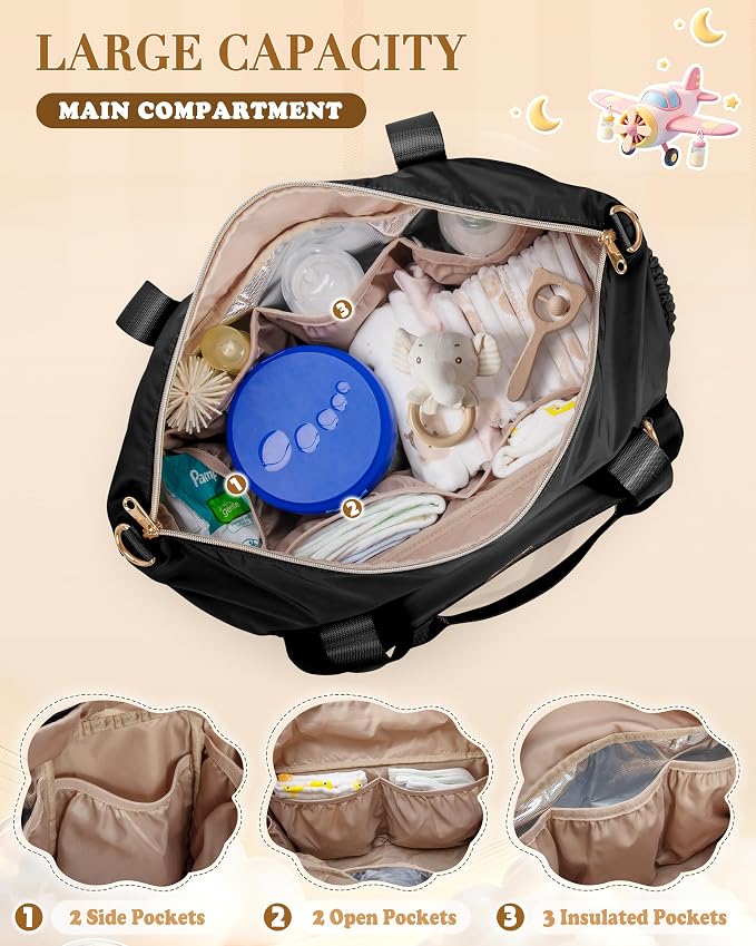 Marscamd Diaper Bag Tote with Changing Pad, Large Crossbody Baby Bag | with Insulted Bottle Pockets, Luggage sleeve, Lightweight, for Travel & Labor Delivery - Image 2
