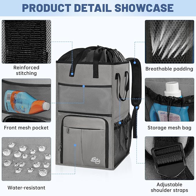 Large Laundry Backpack Bag with 3 Sizes Mesh Wash Bags Total 170L | 2 in 1 Laundry Hamper Basket with Shoulder Straps, Freestanding Laundry Bag for College Dorm, Laundromat, Apartment - Image 7