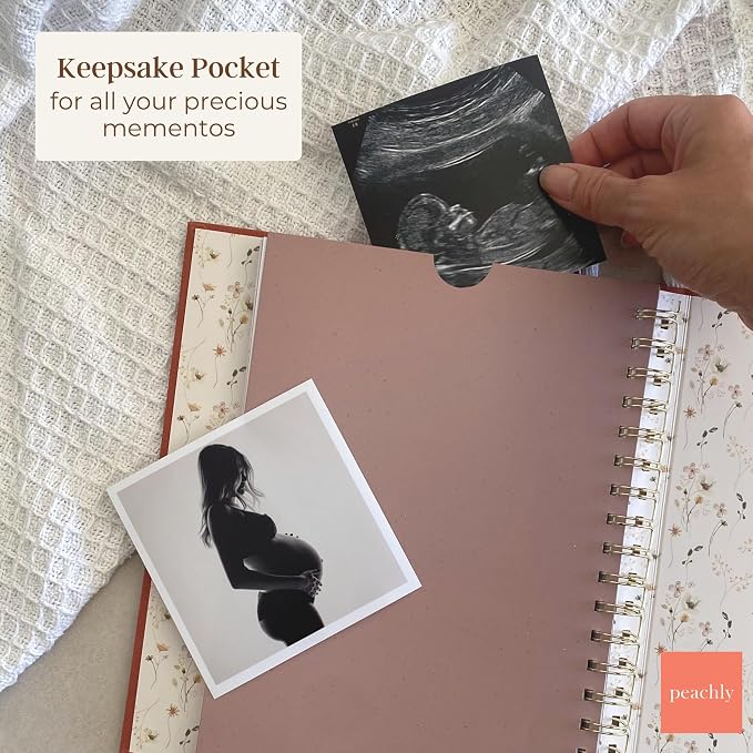 Peachly Pregnancy Journal for First Time Moms - Linen Memory Book (Rust) | Gift-boxed 110-page maternity keepsake & pregnancy scrapbook. Bump photo pages, hospital & newborn checklists, archival paper - Image 8