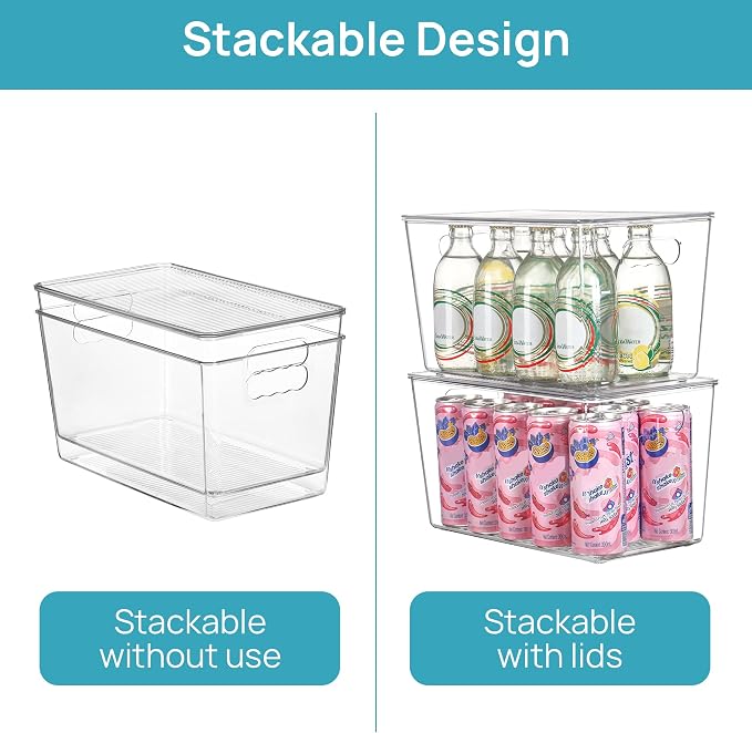 Vtopmart 8 Pack Clear Stackable Storage Bins with Lids and Handles, XLarge | BPA-free Plastic, Organize Vertically, For Pantry Kitchen Fridge Cabinet Closet Bathroom, Built to Last, Easy to Move - Image 3