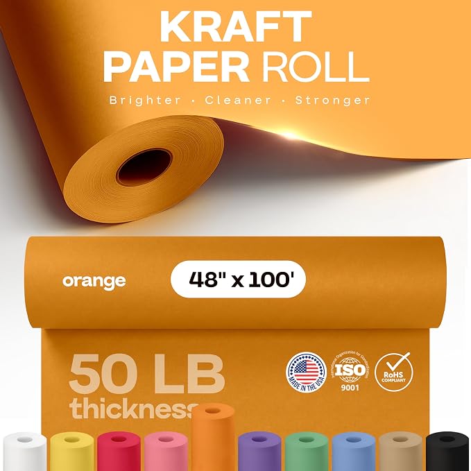 48" x 1200" (100 ft) Orange Kraft Paper Roll - USA-Made Quality Orange Craft Paper for Gift Wrapping, Kids' Arts & Crafts, School Projects - Natural Material 50lb Thickness by IDL Packaging - Image 3
