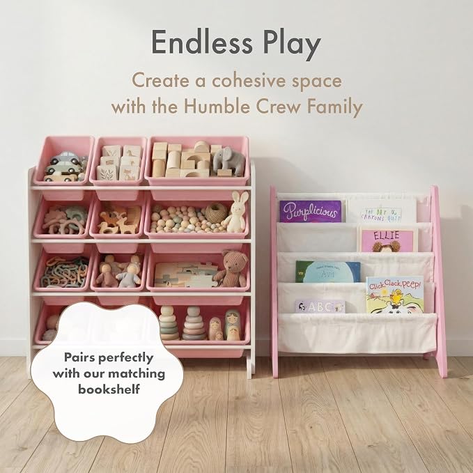 Humble Crew Kids Toy Organizer with 12 Bins, 4 Tier Storage for Playroom | Sturdy wood and steel toddler shelf, removable BPA-free containers, wall anchor anti-tip safety kit for bedroom or classroom - Image 8