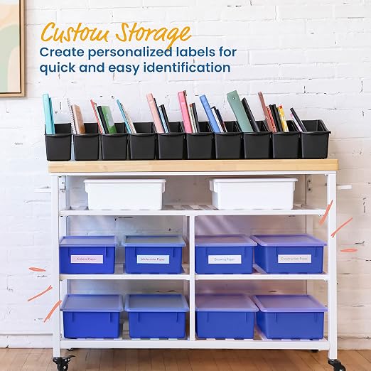 ECR4Kids Letter Size Plastic Tray Organizer with Lids, Large, Storage Bins, Blue, 10-Piece | Durable plastic, GREENGUARD Gold Certified, 1 gallon capacity, stackable/nestable, easy-lift lids, classroom & home use - Image 4