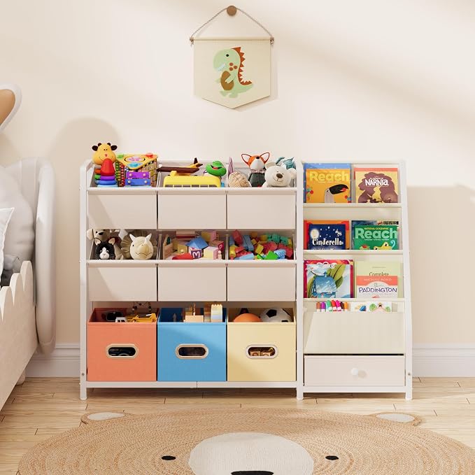 Toy Storage Organizer - Kids Bookshelf with 3 Shelf and 10 Storage Bins | Montessori Playroom Storage for Toddler, Baby, book shelf for kids rooms - Image 7