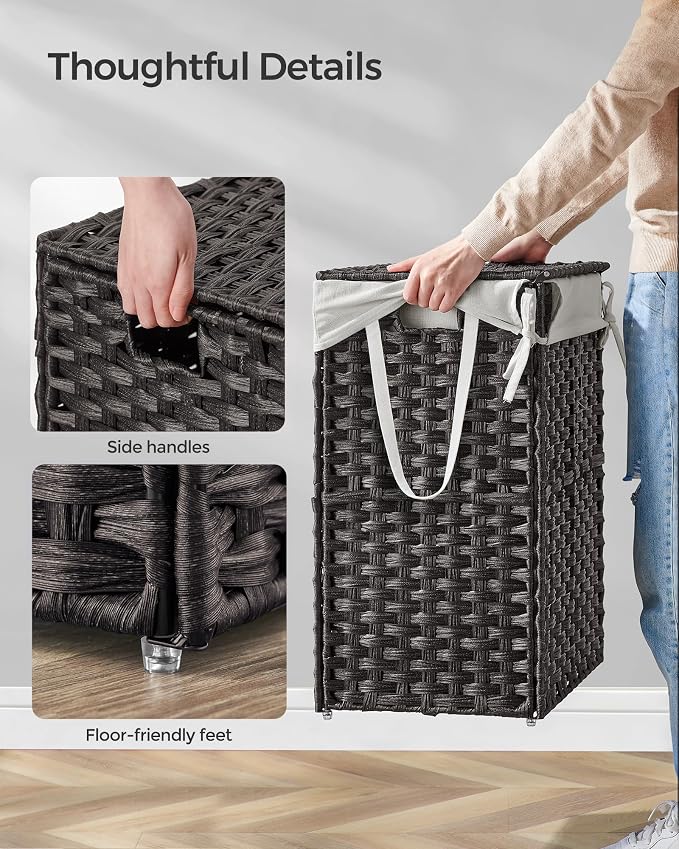 SONGMICS Laundry Hamper with Lid, 23.8 Gallon (90 L) Synthetic Rattan Clothes Laundry Basket with Lid and Handles, Foldable, Removable Liner, Black ULCB51BK - Image 4