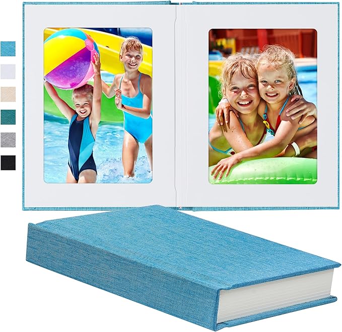 Pssoss 5x7 Photo Album with Writing Space, Linen Cover, 30 Photos, Blue | High-GSM writable pages with easy slip-in pockets for weddings, baby photos, family memories, travel, and anniversaries. by Pssoss