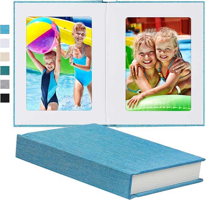 Pssoss 5x7 Photo Album with Writing Space, Linen Cover, 20 Photos, Blue | High-GSM writable pages with easy slip-in pockets for weddings, baby photos, family memories, travel, and anniversaries. by Pssoss