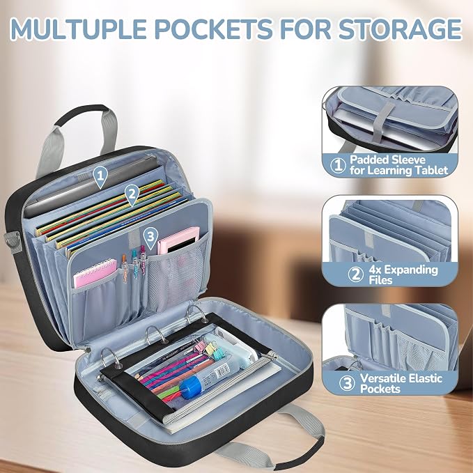 YARWO 2026 Upgraded Zipper Binder 3 Ring Binder Bag with Pencil Pouch | 500 Sheets Capacity, 5-Tab Expanding File Folder, 14” Laptop Padded Sleeve, Shoulder Strap, for College, Office, Home, Black - Image 2